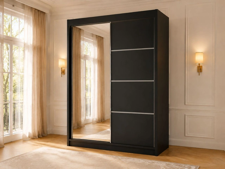Szafa przesuwna z lustrem 150 cm z oświetleniem LED Portel Czarna