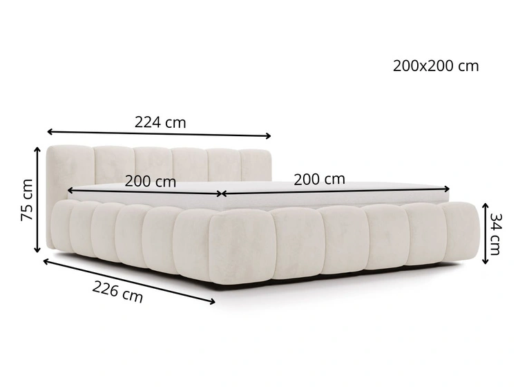 Łóżko tapicerowane bez pojemnika ze stelażem 200x200 Cloud Low Szare