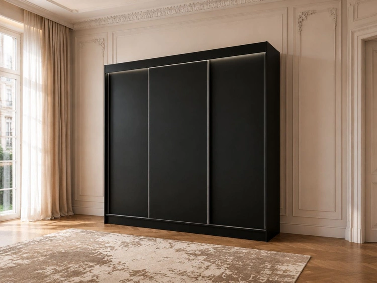 Szafa przesuwna 250 cm z oświetleniem LED Diano Czarna