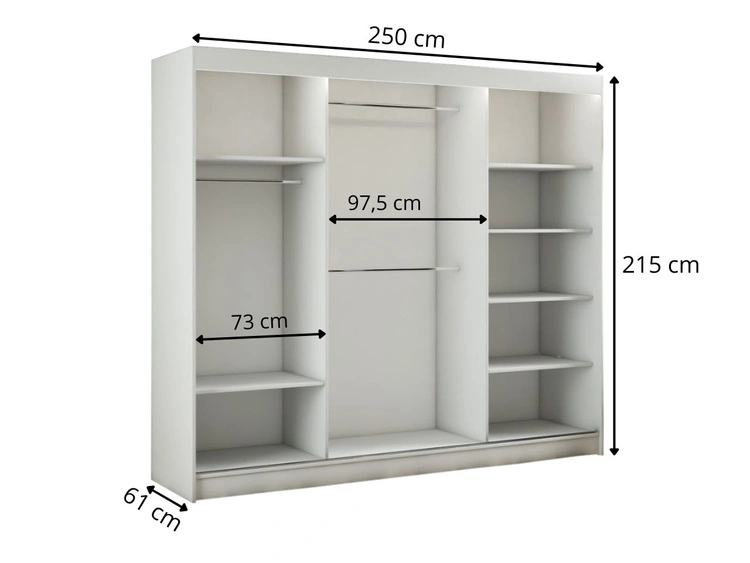Szafa przesuwna z lustrem i lamelami 250 cm Loreto Biała