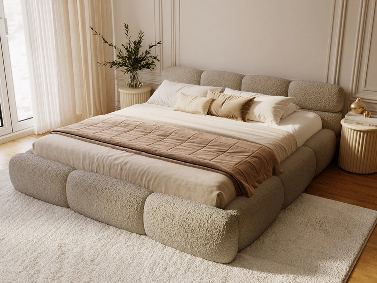 Łóżko tapicerowane z pojemnikiem i stelażem 120x200 Sweet Low Beżowe ciemne