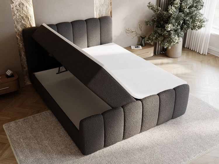 Łóżko kontynentalne z pojemnikiem na pościel 180x200 w tkaninie bouclé Cloud Czarne