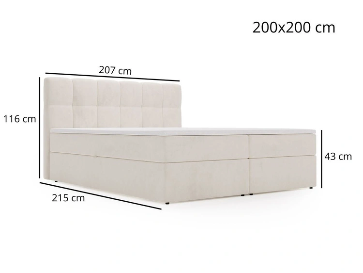 Łóżko kontynentalne z pojemnikiem na pościel 200x200 Maison Szare